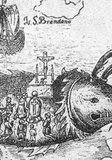St. Brendan celebrating eucharist on a whale's back.